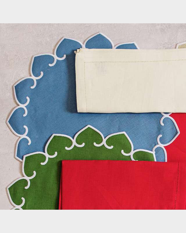 Tessuti Cornflower Round Placemats with White Stitching, Set of 4